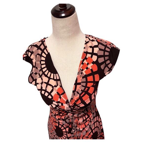 Lady Hathaway Dress Women Size 4 Pink Brown Twist Front Geometric Print Stretch - Picture 6 of 8